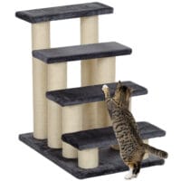 Graue Tiertreppe mit 4 Stufen, hilft Haustieren beim Erreichen erhöhter Schlafplätze oder Möbel.