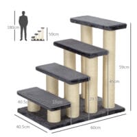 Graue Tiertreppe mit 4 Stufen, hilft Haustieren beim Erreichen erhöhter Schlafplätze oder Möbel.