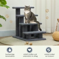 Graue Tiertreppe mit 4 Stufen, 63,5x43x60cm.