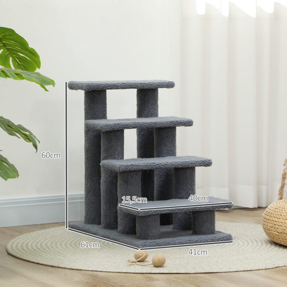 Graue Tiertreppe mit 4 Stufen, 63,5x43x60cm.