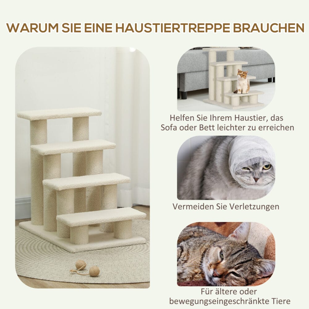 Beige Tiertreppe mit 4 Stufen.