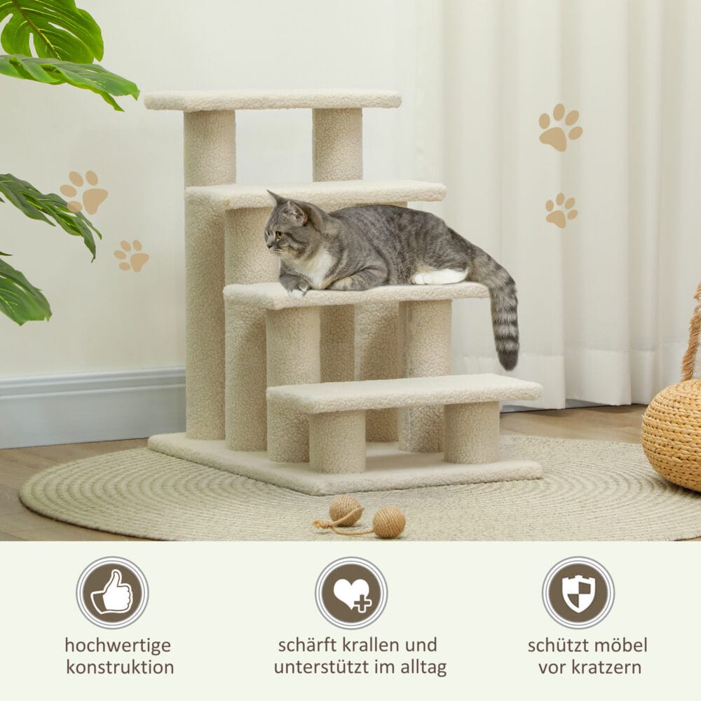 Beige Tiertreppe mit 4 Stufen.