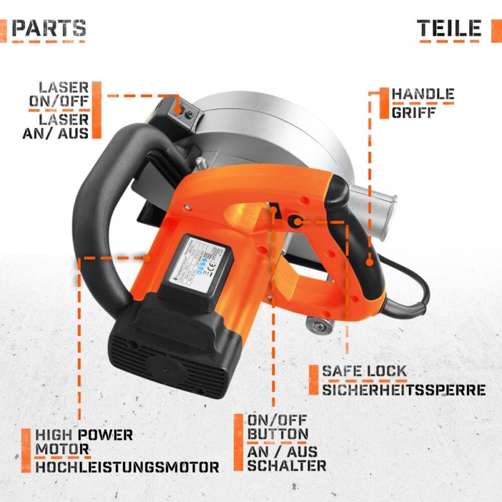 TIMBERTECH® Mauernutfräse 1700W 4000U/min mit Laser 150mm Scheiben