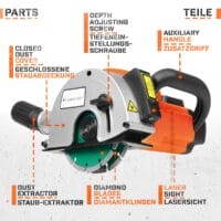 TIMBERTECH® Mauernutfräse 1700W 4000U/min mit Laser 150mm Scheiben