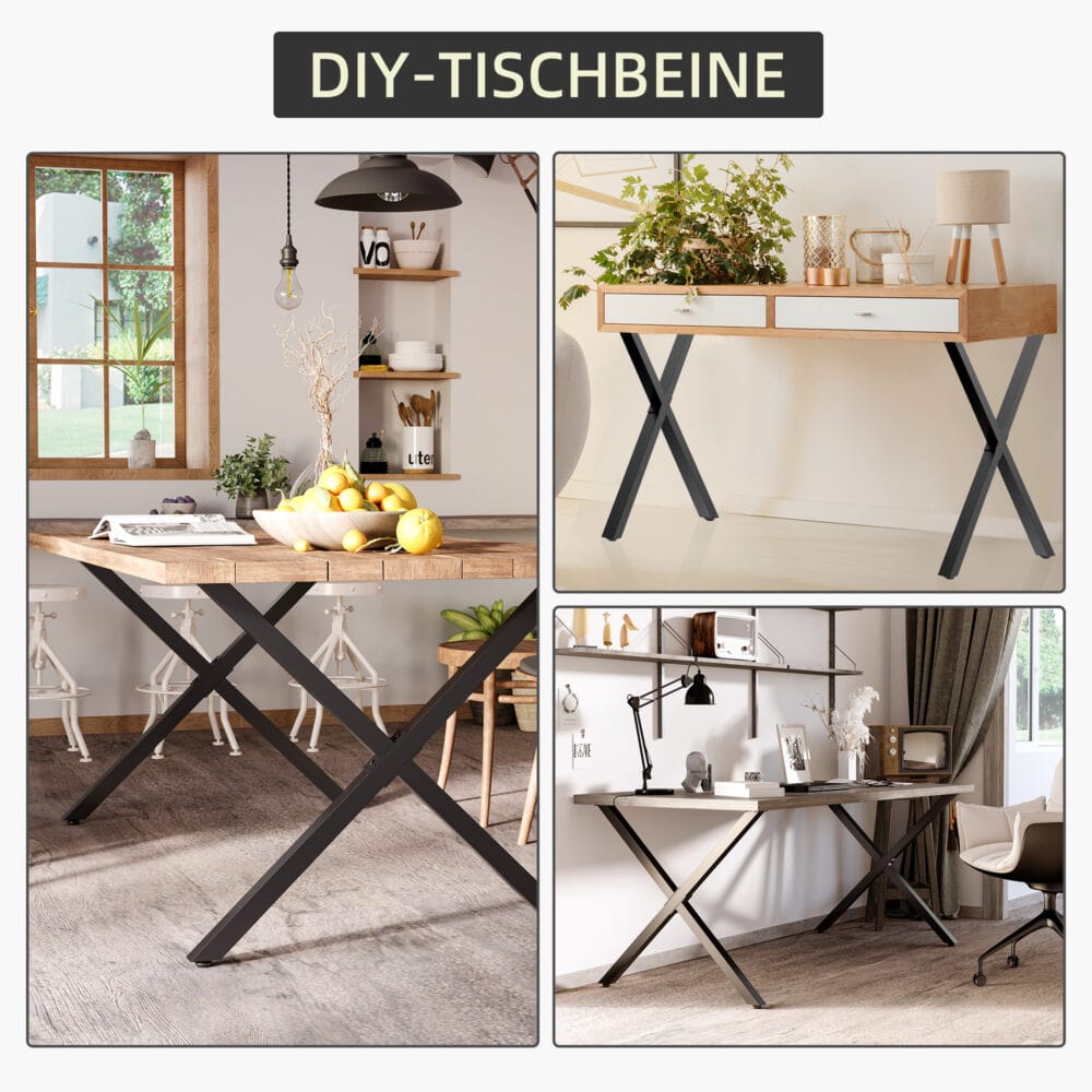 Stabiles und stilvolles 2er-Set schwarze Tischbeine in X-Form.