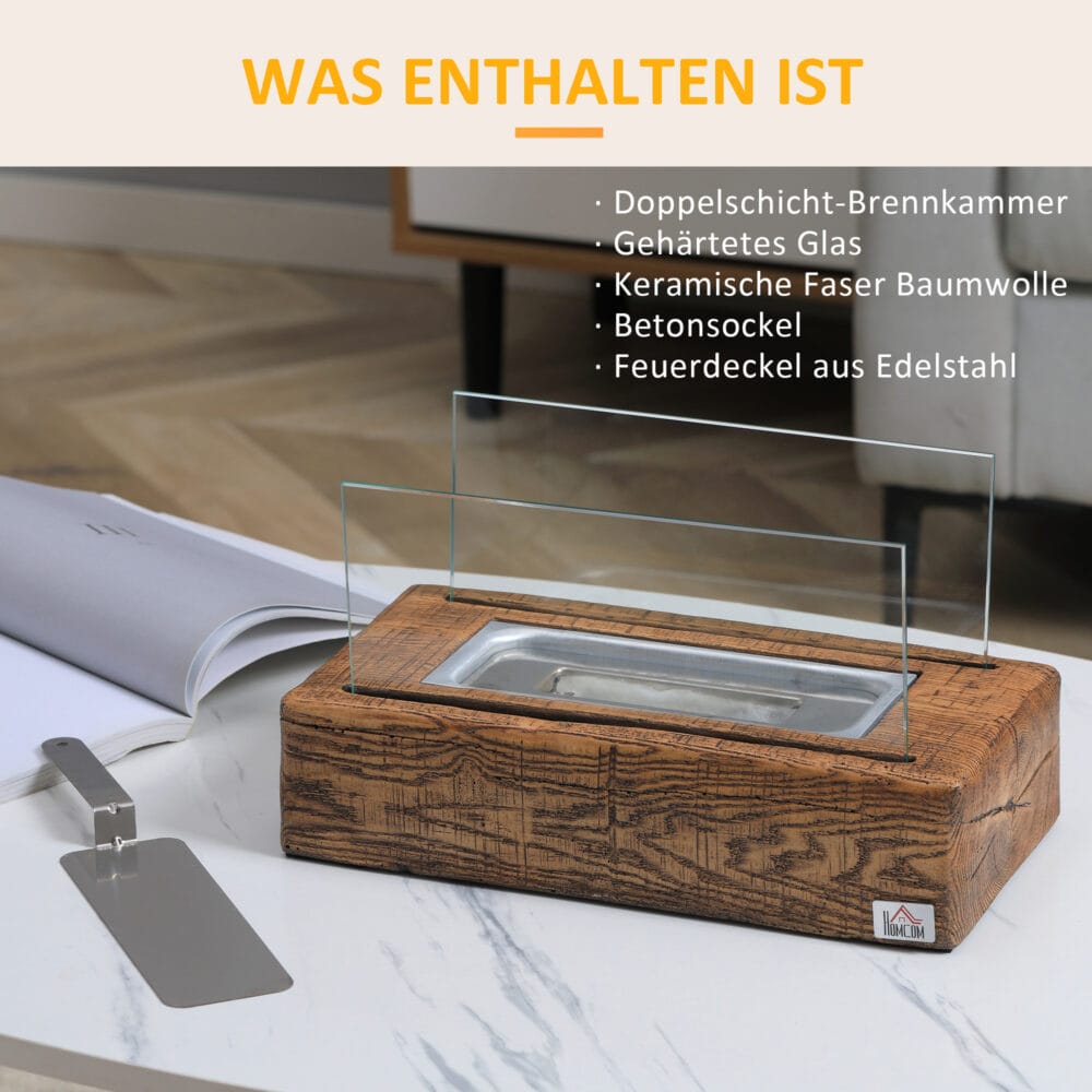 Tischkamin kompakt und modern mit Bio-Ethanol für Innenbereiche.