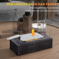 Tragbarer Tischkamin in stilvoller Holzoptik mit Bio-Ethanol-Betrieb.