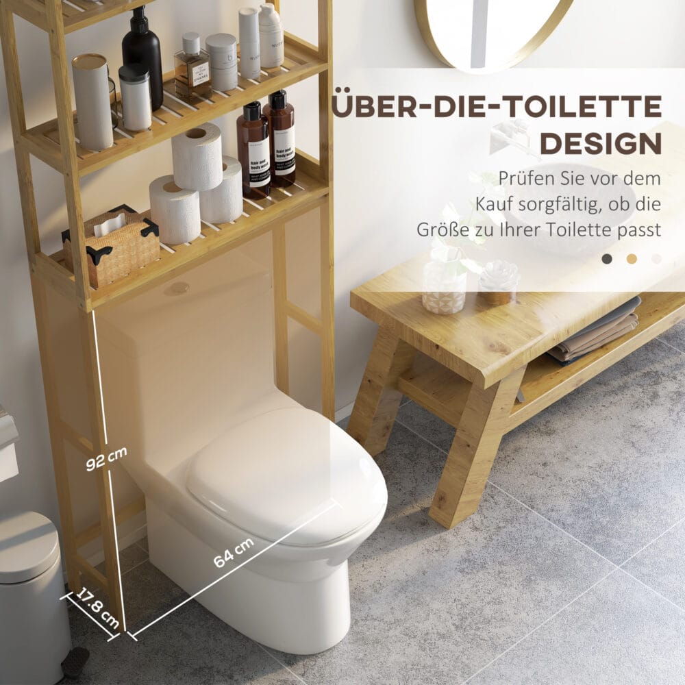3-stöckiges Toilettenregal und Badregal aus Bambus platzsparend mit Kippschutz