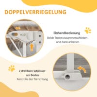 Weisses Treppenschutzgitter 74-100cm ohne Bohren, mit automatischer Schliessfunktion für maximale Sicherheit.