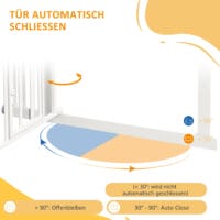 Weisses Treppenschutzgitter 74-100cm ohne Bohren, mit integrierter Katzenklappe für Haustiere und Kindersicherheit.