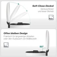 Ein cremeweisser Treteimer und Abfalleimer aus Metall mit 20 Litern Fassungsvermögen und Fusspedal.