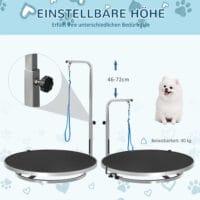 Drehbarer Trimmtisch aus Aluminium mit rutschfester Oberfläche.