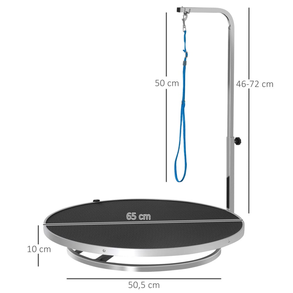 Drehbarer Trimmtisch aus Aluminium mit rutschfester Oberfläche.