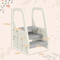Grauer Tritthocker 3 Stufen höhenverstellbar mit Anti-Rutsch-Oberfläche für Kinder von 2 bis 5 Jahren, sichere Selbstständigkeit.