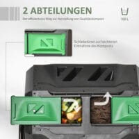 Trommel-Komposter 160L drehbar, ideal für Bio-Abfälle, Farbe Schwarz.