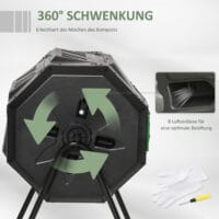 Trommel-Komposter 160L drehbar, ideal für Bio-Abfälle, Farbe Schwarz.