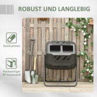 Trommel-Komposter 160L drehbar, ideal für Bio-Abfälle, Farbe Schwarz.
