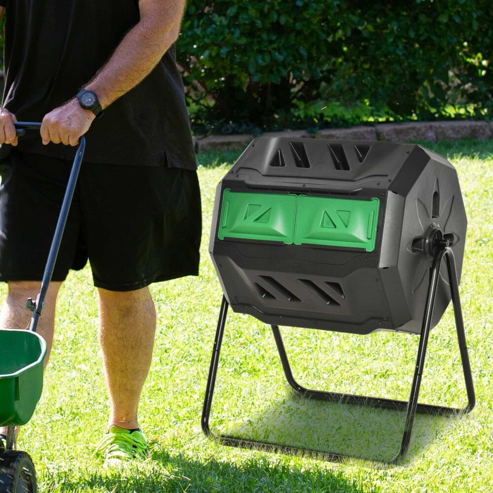 Trommel-Komposter 160L drehbar, ideal für Bio-Abfälle, Farbe Schwarz.