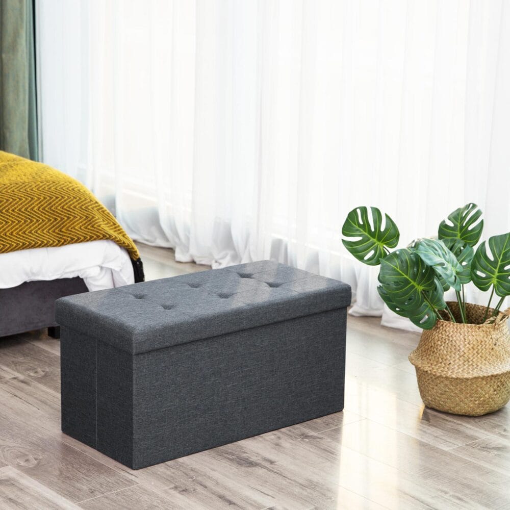 Truhenbank mit Staufach, 76x38x38cm, Stoff Hellgrau
