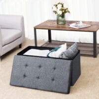 Truhenbank mit Staufach, 76x38x38cm, Stoff Hellgrau