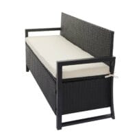 Truhenbank Rattan JAM-F39 3 Sitzer anthrazit, Kissen creme