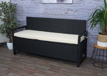 Truhenbank Rattan JAM-F39 3 Sitzer anthrazit, Kissen creme