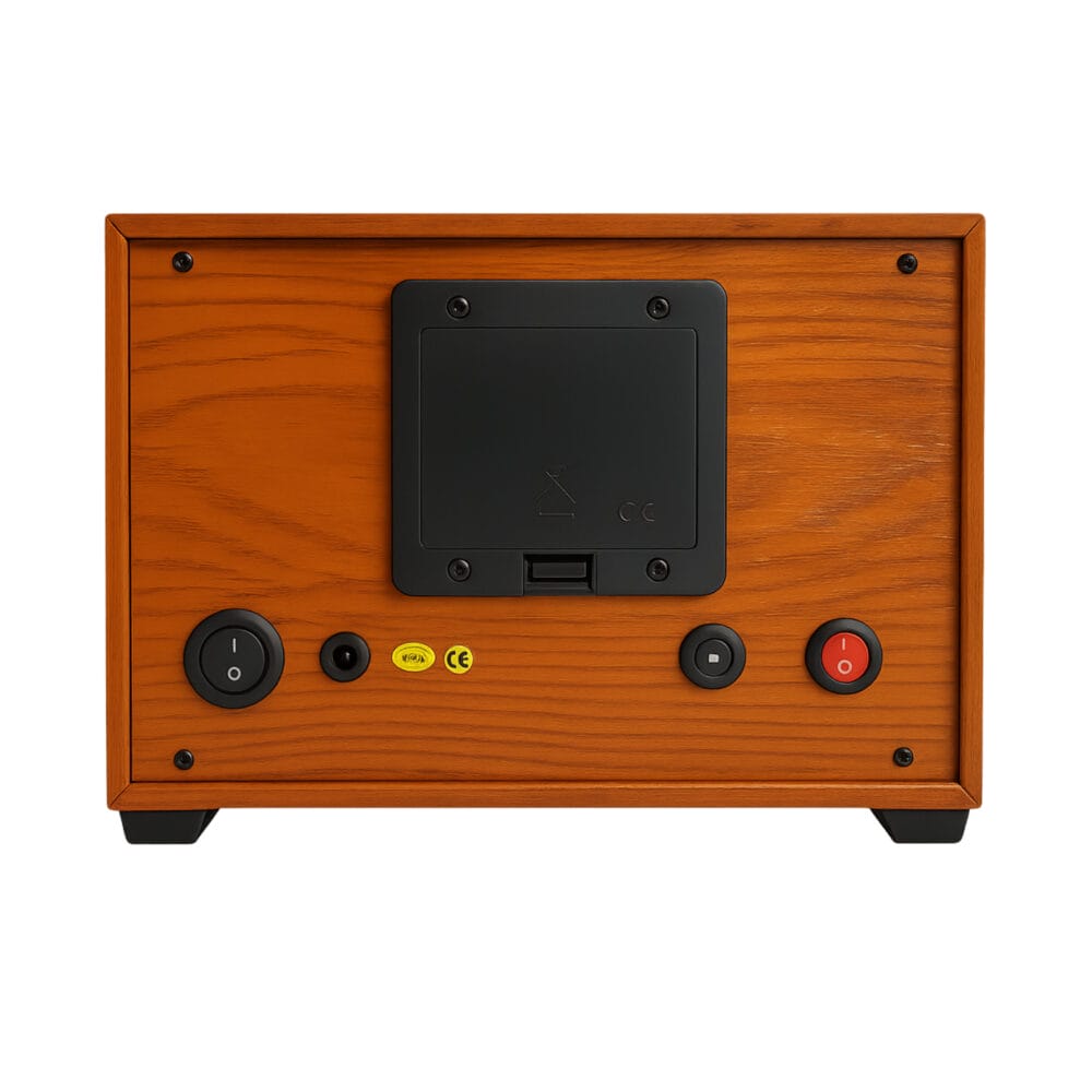 Uhrenbeweger Mr. Smith für 2 Automatikuhr – 4 Rotationsmodi leiser Motor Hellbraun Holzoptik Ansicht hinten