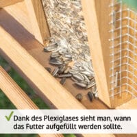Wetterfestes Vogelhaus Futterküche aus Holz mit Dach zum Befüllen.
