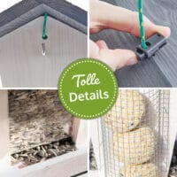Vogelhaus Futterküche, wetterfest und aus Holz, mit befüllbarem Dach.