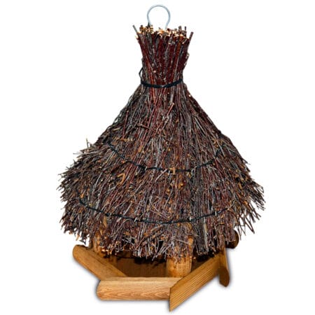 Wetterfestes Vogelhaus Naturblick aus Holz mit Reisigdach und Aufhängering.