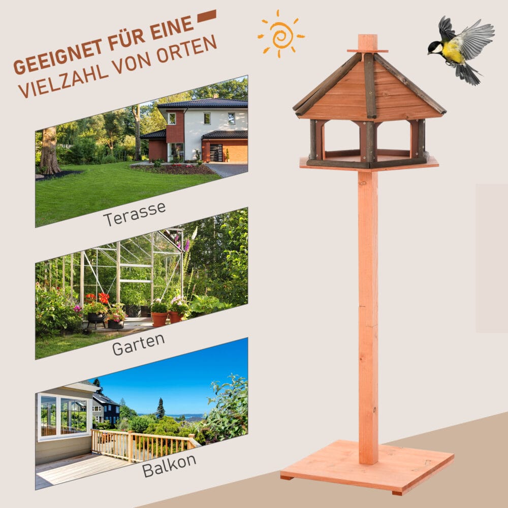 Holz-Vogelvilla mit Ständer (Ø52x130cm).