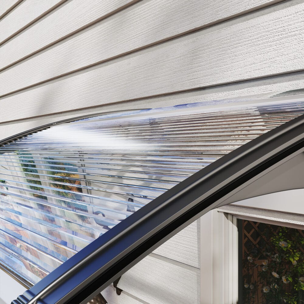 Transparentes Polycarbonat-Vordach für die Haustür, Größe 75x100cm.