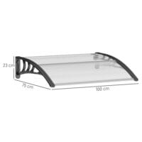 Transparentes Polycarbonat-Vordach für die Haustür, Größe 75x100cm.