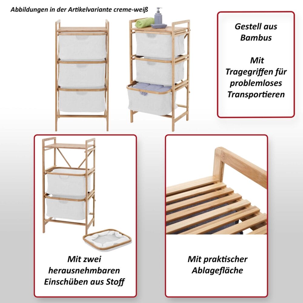 Wäschesammler Wäschekorb Badregal 78l Bambus