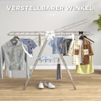 Faltbarer Wäscheständer als Flügeltrockner aus Edelstahl und Kunststoff