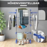 Blauer Wäscheständer und Wäschetrockner aus Stahl mit 2 klappbaren Flügeln