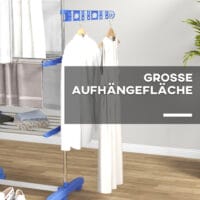 Blauer Wäscheständer und Wäschetrockner aus Stahl mit 3 klappbaren Seitenflügeln