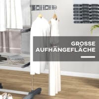 Grauer Wäscheständer und Wäschetrockner aus Stahl mit 3 klappbaren Seitenflügeln