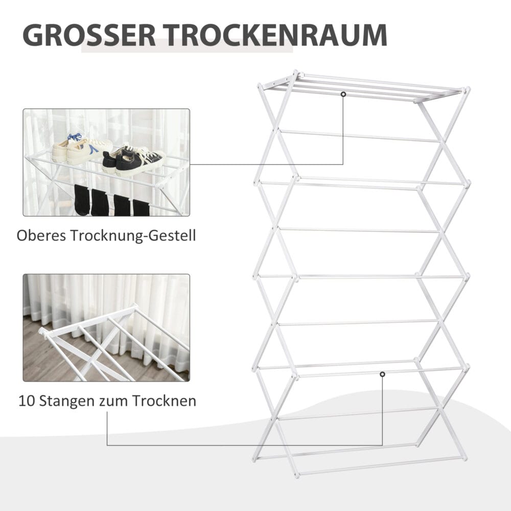 Weisser Wäscheständer und Wäschetrockner 8-stufig faltbar