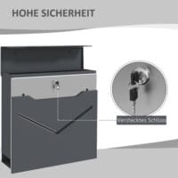 Ein anthrazitfarbener Wandbriefkasten aus Stahl mit Zeitungsfach, Maße 37x105x37cm.