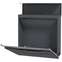 Ein anthrazitfarbener Wandbriefkasten aus Stahl mit Zeitungsfach, Maße 37x105x37cm.