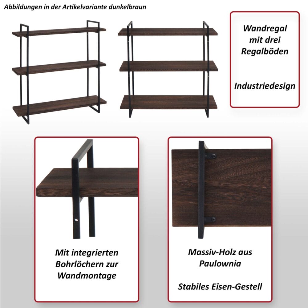 Wandregal JAM-K78 Schweberegal 60x60x18cm weiss Metall schwarz