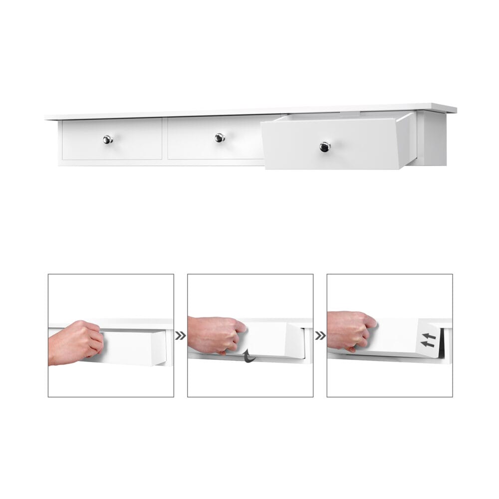 Wandregal schwebend mit Schubladen Hochglanz Weiss