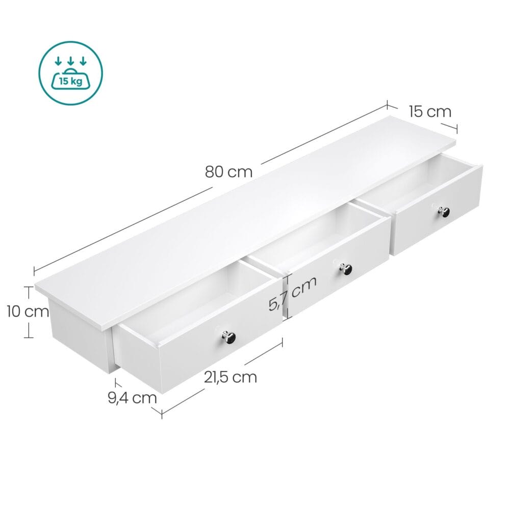 Wandregal schwebend mit Schubladen Hochglanz Weiss