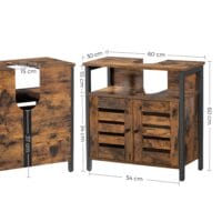 Waschbeckenunterschrank mit Regal und Lamellentüren im Vintage-Stil.