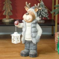 Weihnachtsdeko Rentier Figur 52cm mit LED-Laterne Metall In-/Outdoor