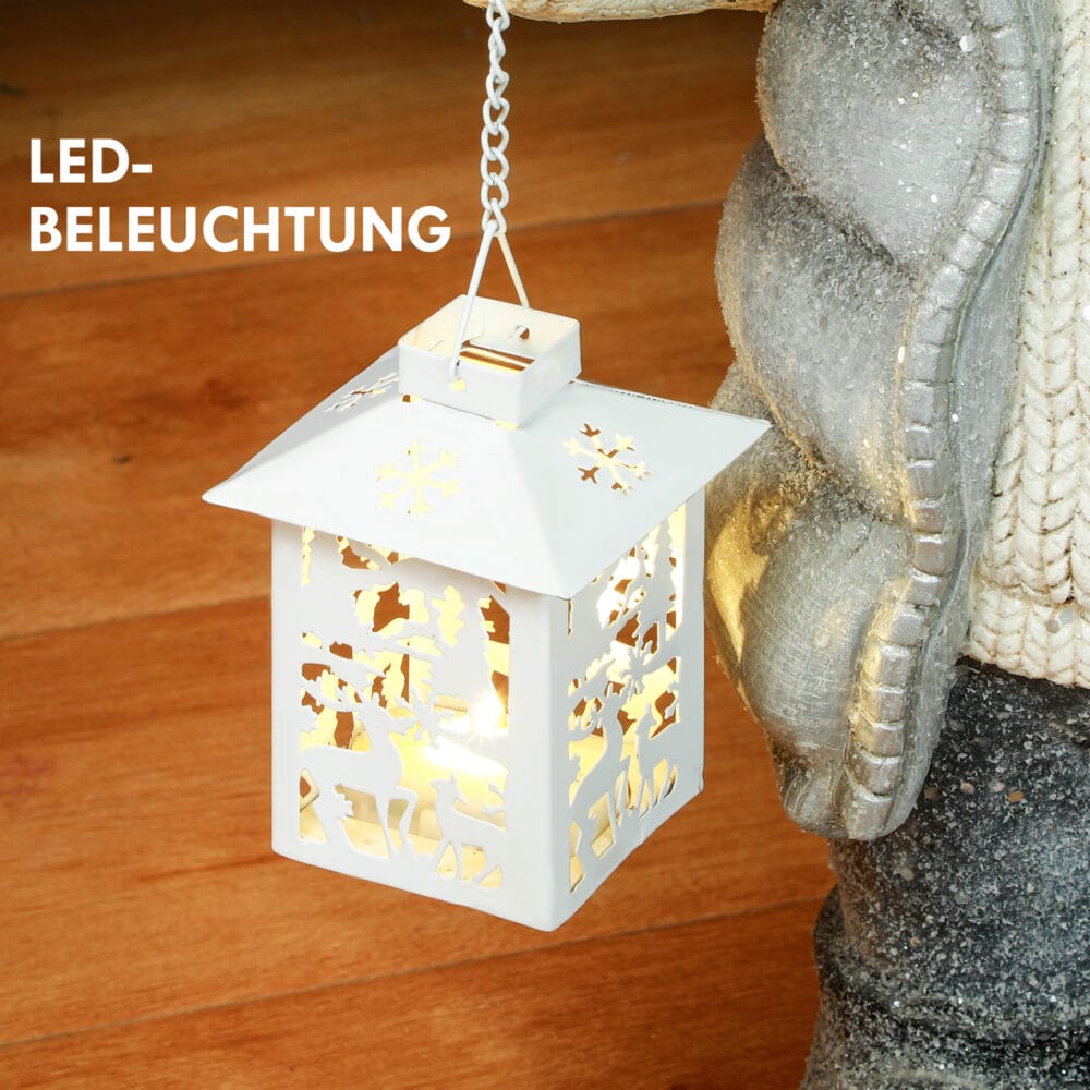 Weihnachtsdeko Rentier Figur 52cm mit LED-Laterne Metall In-/Outdoor