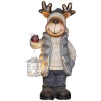 Weihnachtsdeko Rentier Figur 52cm mit LED-Laterne Metall In-/Outdoor