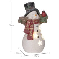 Weihnachtsdeko Schneemann Figur 38cm mit Schal & Vögeln LED