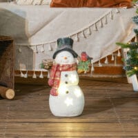 Weihnachtsdeko Schneemann Figur 38cm mit Schal & Vögeln LED